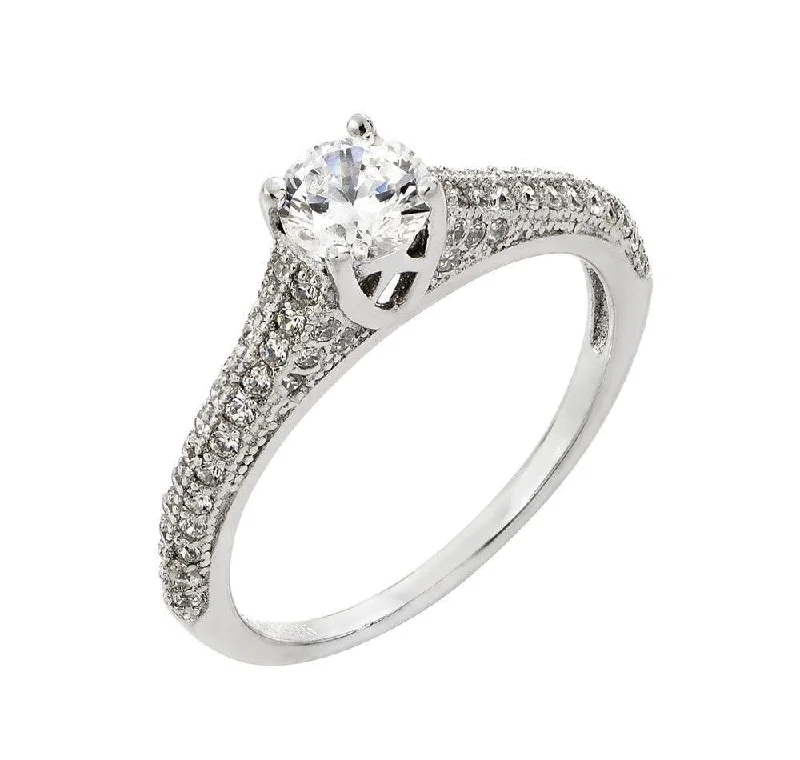 Trendy Silver Rings-Silver 925 Rhodium Plated Solitaire Micro Pave CZ Ring - STR00927