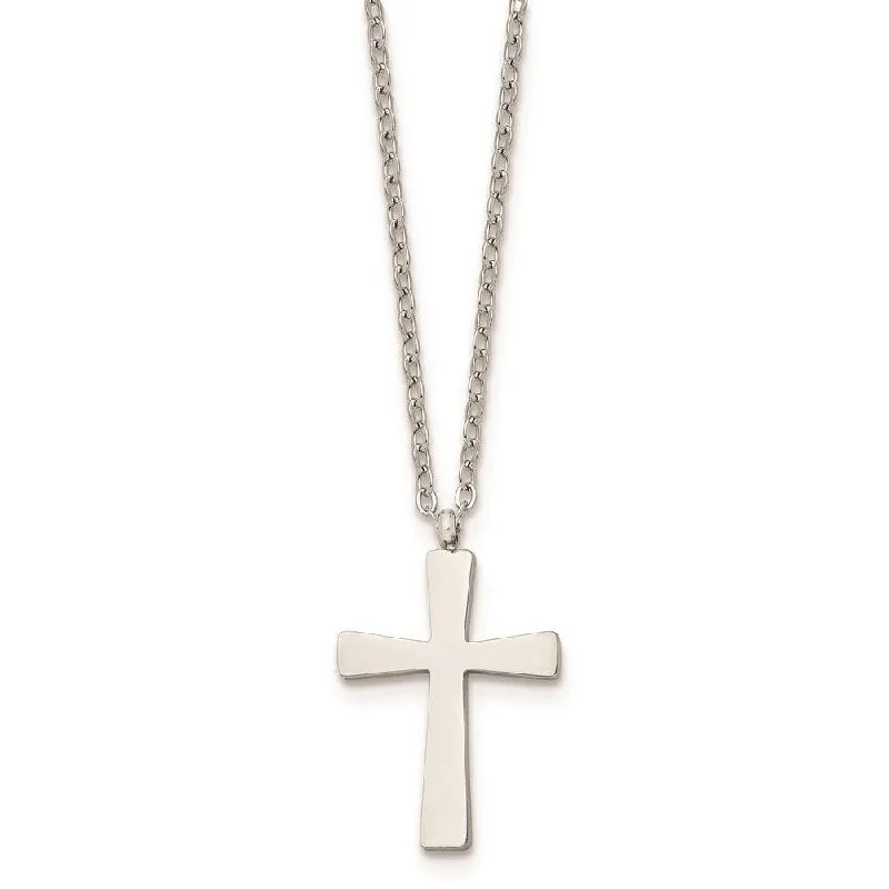 Fashionable Gemstone Necklaces-Stainless Steel Polished Small Cross 18in Necklace