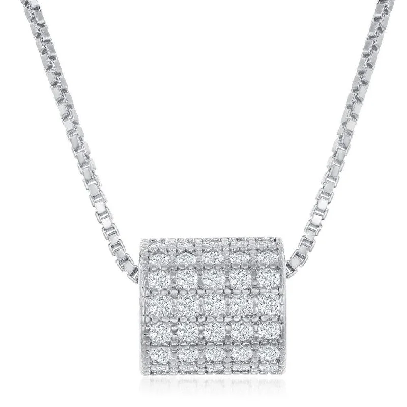 Stylish Pendant Necklaces-Sterling Silver Rhodium Plated Micro Pave Rod Necklace