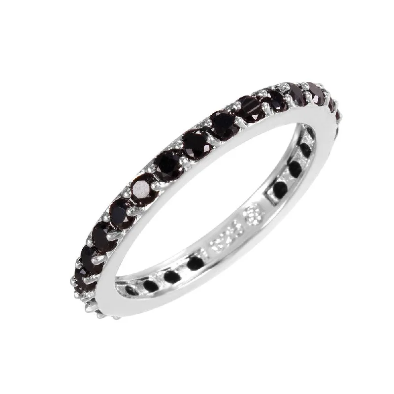 Classic Diamond Rings-Silver 925 Rhodium Plated Black CZ Stackable Eternity Ring - STR00119BLK