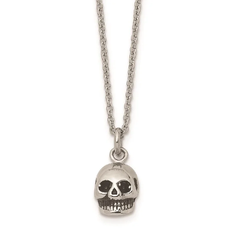 Stunning Pendant Necklaces for Brides-Stainless Steel Polished and Antiqued Skull Necklace