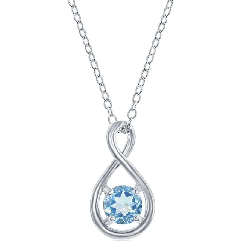 Elegant Crystal Pendant Necklaces-Classic Women's Necklace - Sterling Silver Round Blue Topaz Gemstone Infinity | M-6976