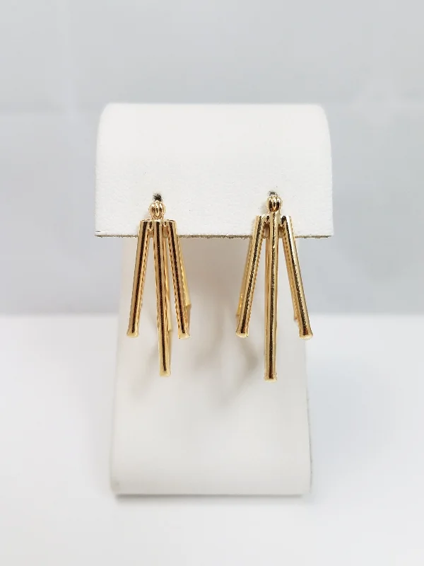 Custom Wedding Earrings-14k Yellow Gold Triple Hollow Square Hoop Earrings