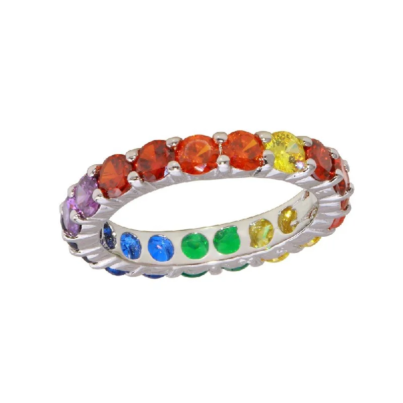 Birthstone Rings for Women-Rhodium Plated 925 Sterling Silver Round Multi-Colored CZ Eternity Ring - BGR01232