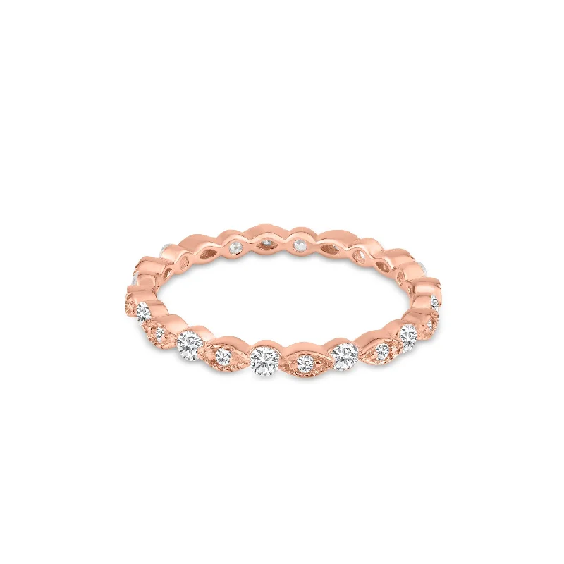 Classic Engagement Ring Bands-Rose Gold Plated 925 Sterling Silver CZ and Eye Pattern Eternity Ring - BGR01185RGP