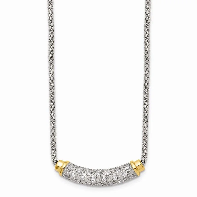 Colorful Pearl Necklaces-Stainless Steel Polished Yellow PVD-plated CZ Bar w/2in ext. Necklace