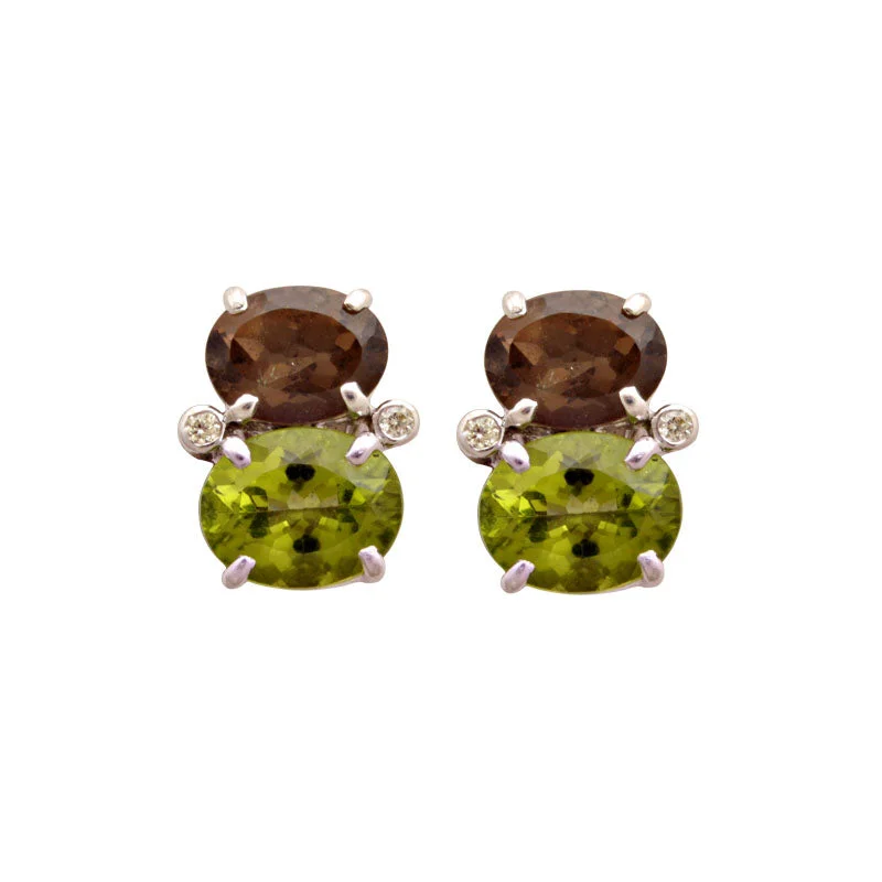 Luxury Gemstone Earrings-Earrings-Smokey Quartz, Peridot and Diamond