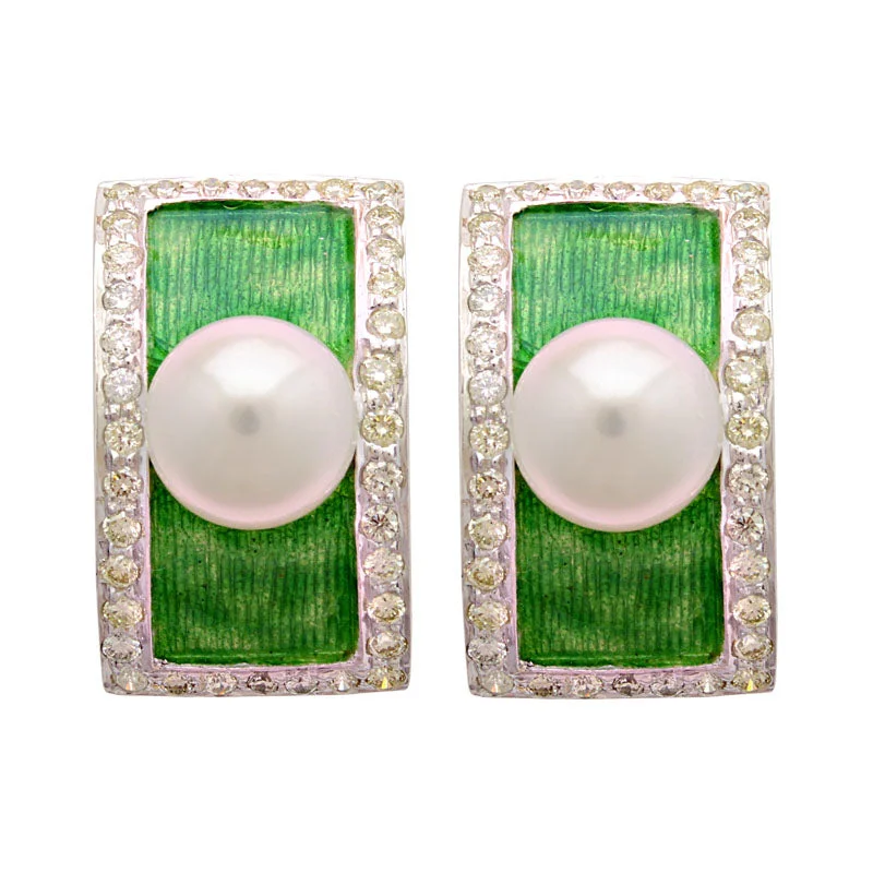 Simple Hoop Earrings-Earrings-South Sea Pearl and Diamond (Enamel)