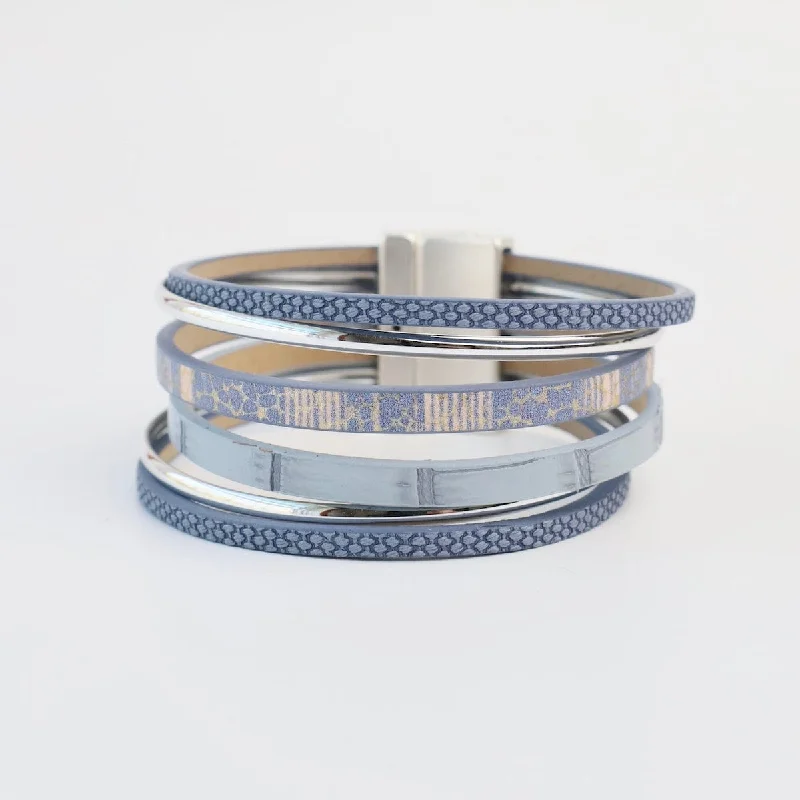 Personalized Gold Wedding Bracelets-Matte Silver Blue Print Bracelet