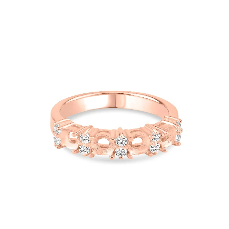 Affordable Diamond Rings-Rose Gold Plated 925 Sterling Silver 4 Mounting Stone Ring with CZ - BGR01211RGP