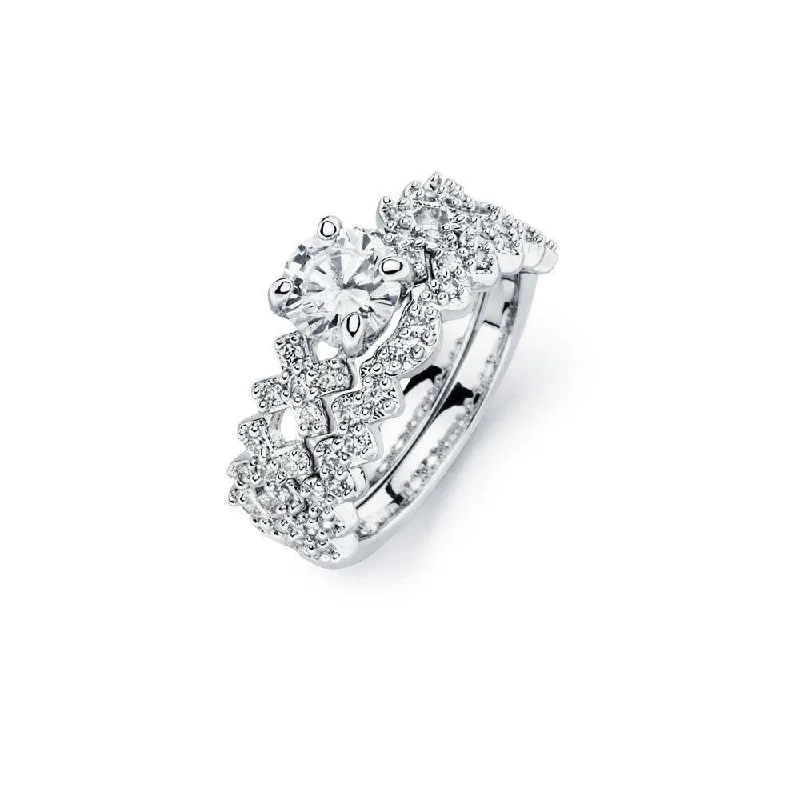 Dainty Gemstone Rings-Silver 925 Rhodium Plated Clear CZ Ornate Bridal Engagement Ring - BGR00588