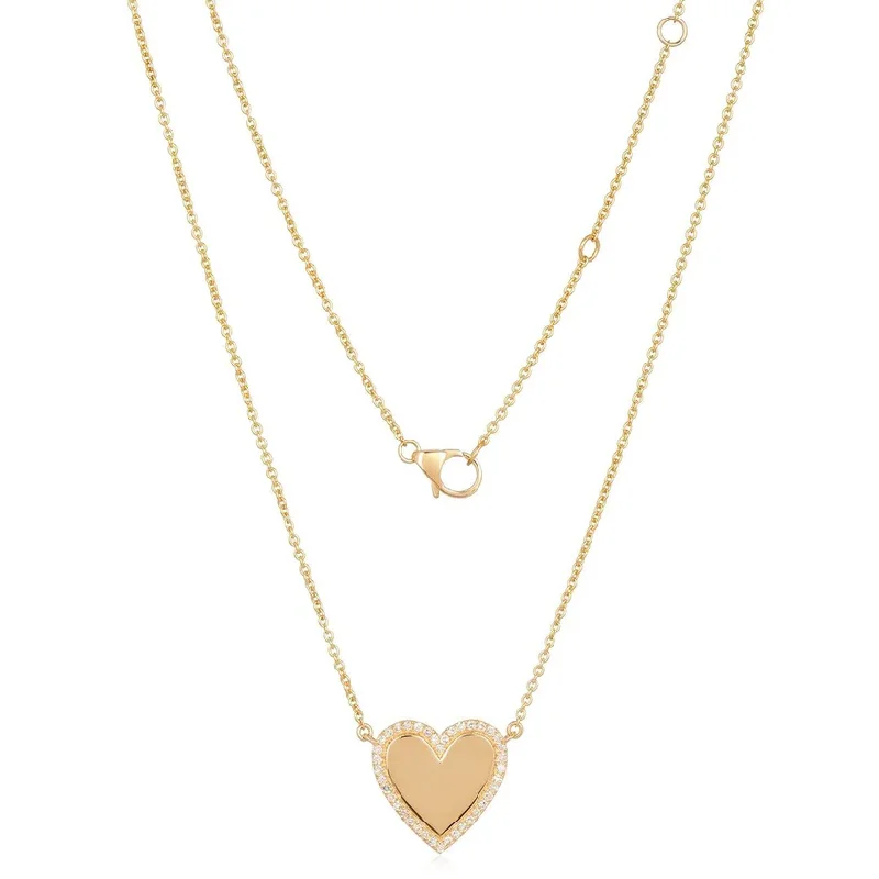 Luxury Gold Pendant Necklaces-SOFIA  DIAMOND EDGED HEART NECKLACE