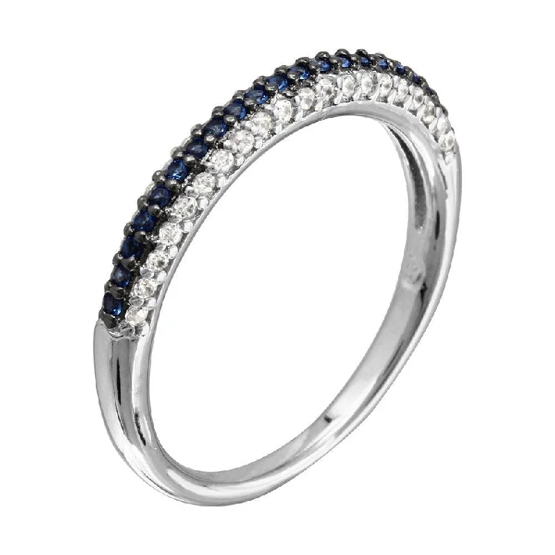 Stylish Gemstone Wedding Bands-Rhodium Plated 925 Sterling Silver Blue and Clear Stackable Ring - BGR01090