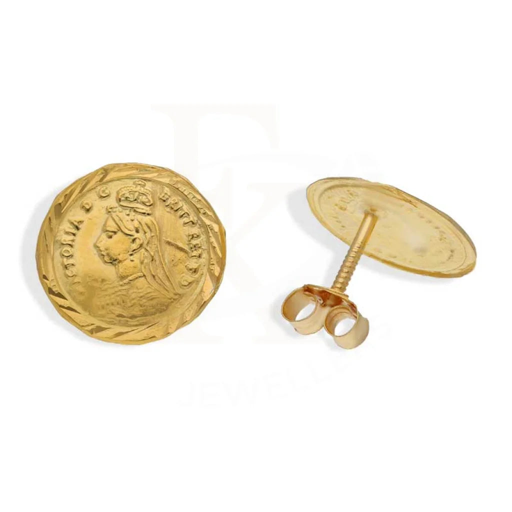 Crystal Stud Earrings-Gold Coin Stud Earrings 18KT - FKJERN18K2938