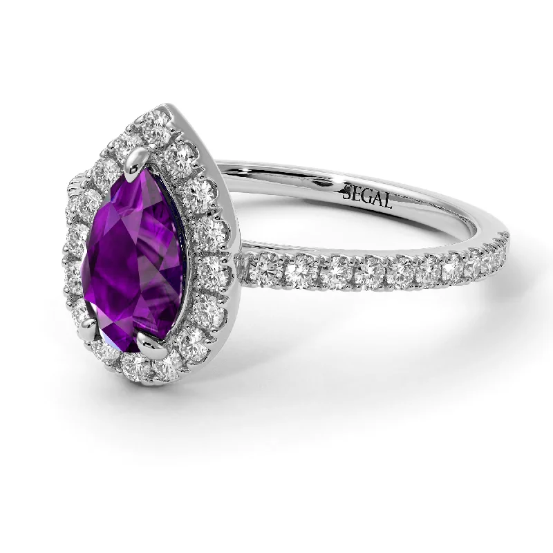 Customizable Bridal Rings-Pear Shaped Halo Amethyst Ring - Janet No. 303