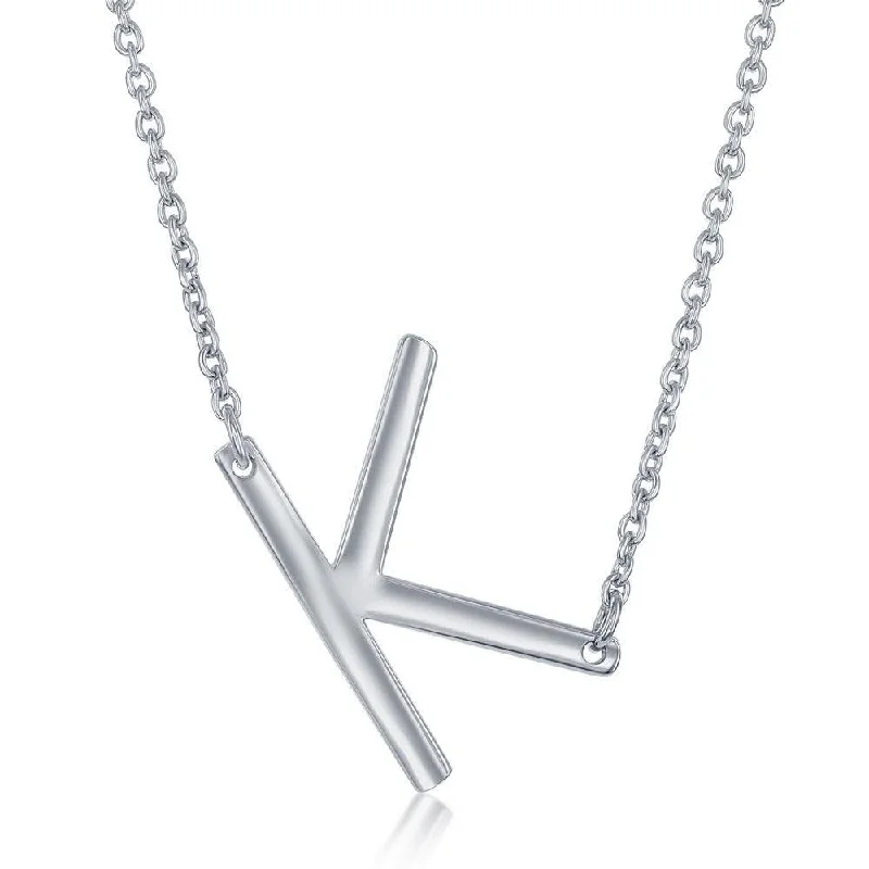 Unique Pendant Necklaces-Sterling Silver Sideways K Initial Necklace