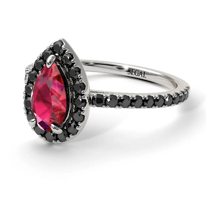 Bold Statement Wedding Rings-Pear Shaped Halo Ruby Ring - Janet No. 36