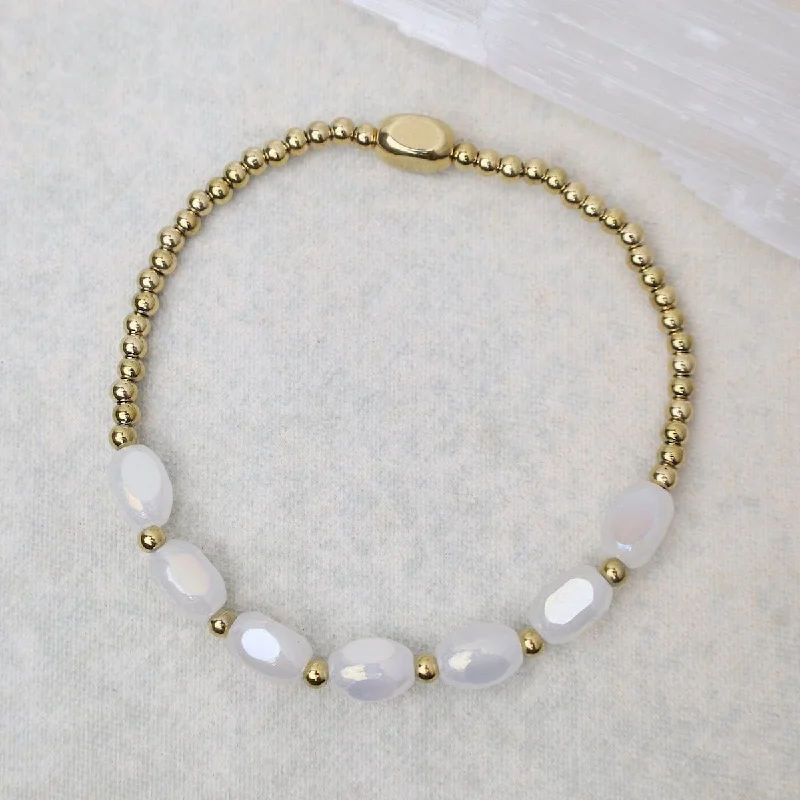 Personalized Gold Bracelets-Meet Me Half Way Pop Of Color Bracelet in White Cap & Gold