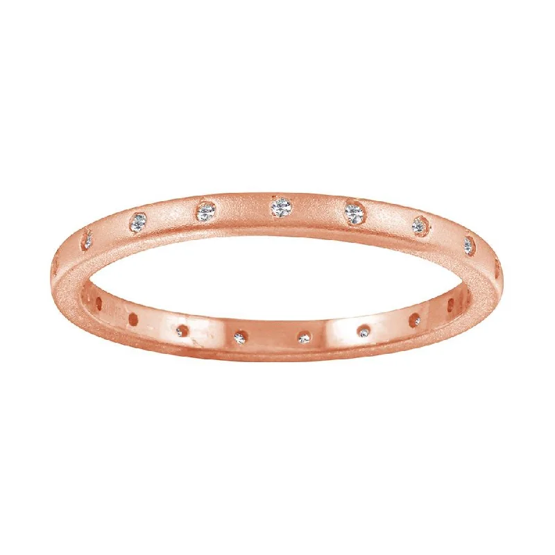 Unique Wedding Bands-Matte Finish Rose Gold Plated 925 Sterling Silver CZ Eternity Ring - STR01112RGP