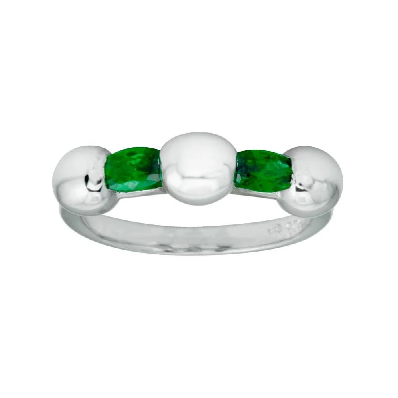 Bridal Rings-Rhodium Plated 925 Sterling Silver Green Stone CZ Ring - BGR01308GRN