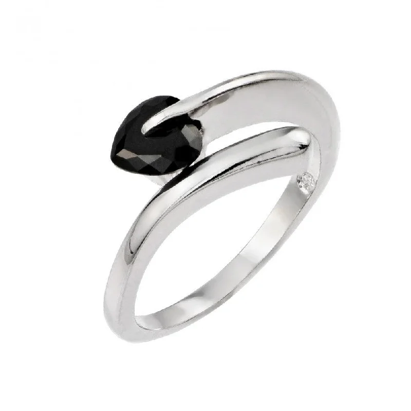 Simple Gemstone Rings-Silver 925 Rhodium Plated Black CZ Ring - BGR00864