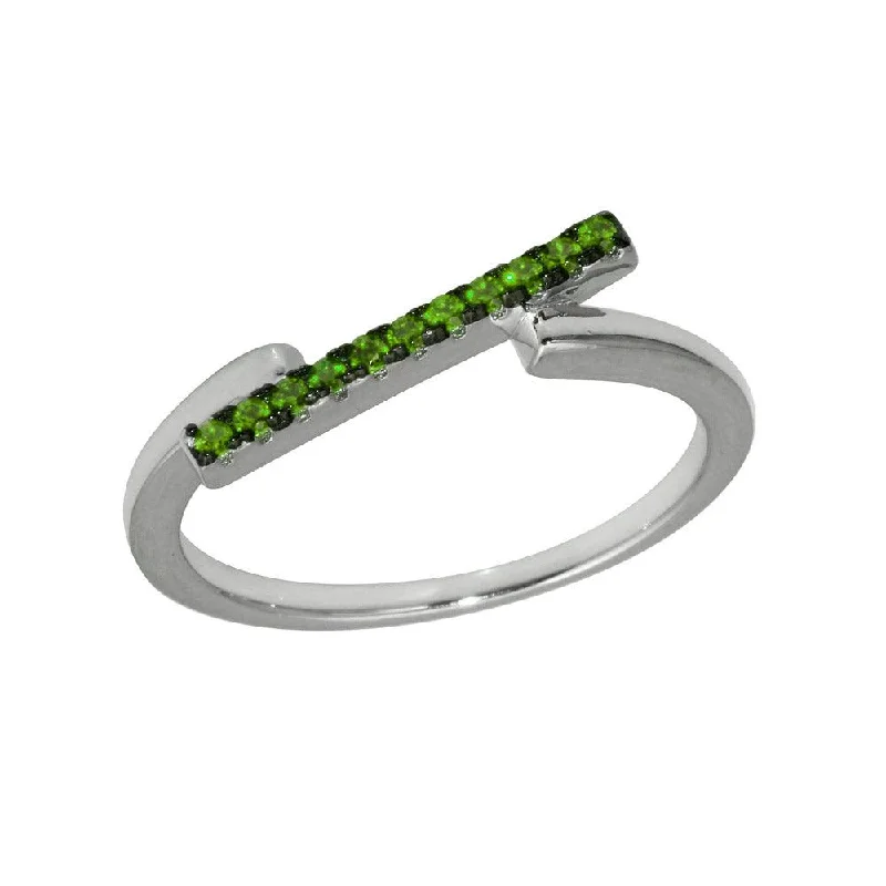 Simple Solitaire Rings-Rhodium Plated 925 Sterling Silver Green CZ Bar Ring - BGR01234GRN