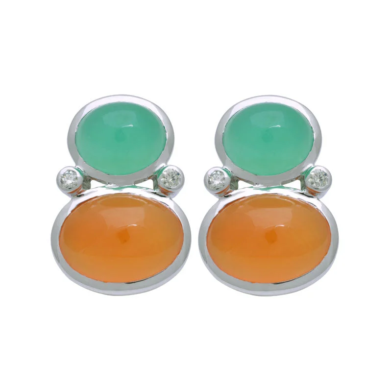 Sterling Silver Earrings-Earrings-Chrysoprase, Cornelian and Diamond