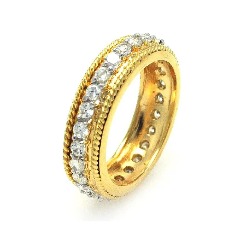 Simple Solitaire Rings-Silver 925 Gold Plated Rope Border CZ Eternity Ring - STR00514