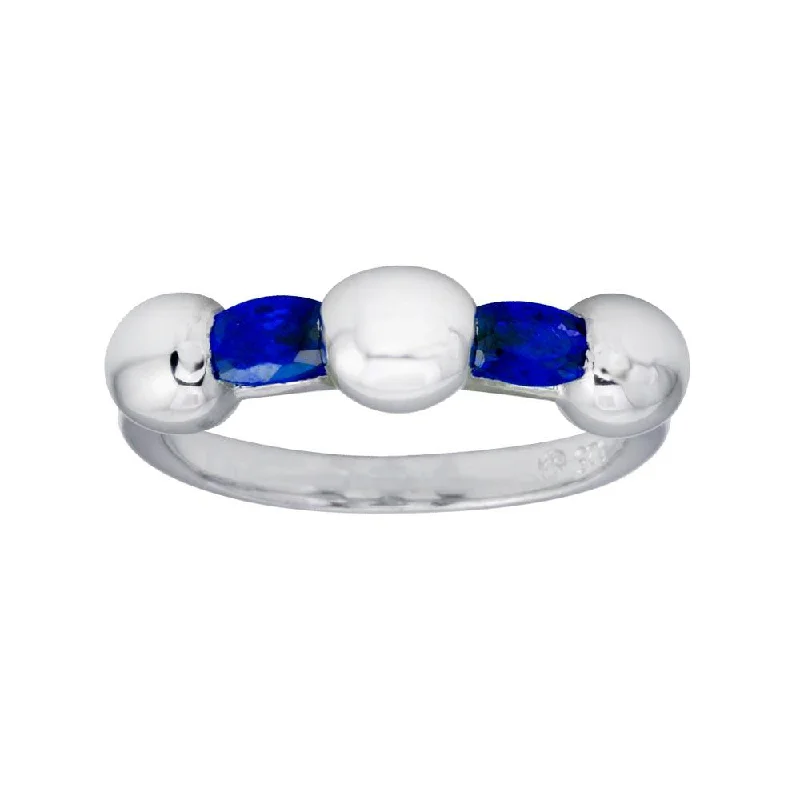 Luxury Diamond Wedding Rings-Rhodium Plated 925 Sterling Silver Blue Stone CZ Ring - BGR01308BLU