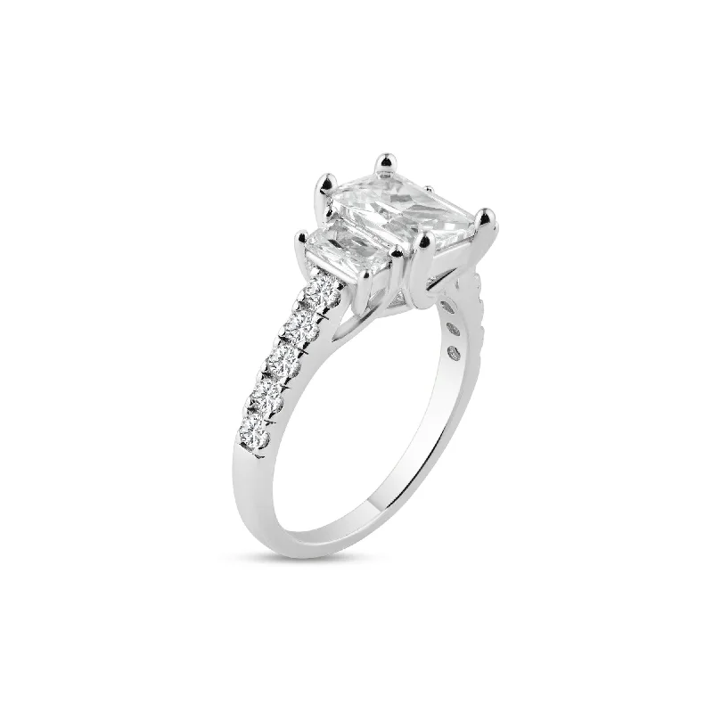 Unique Diamond Rings-Silver 925 Rhodium Plated Micro Pave CZ Past Present Future Ring - ACR00003