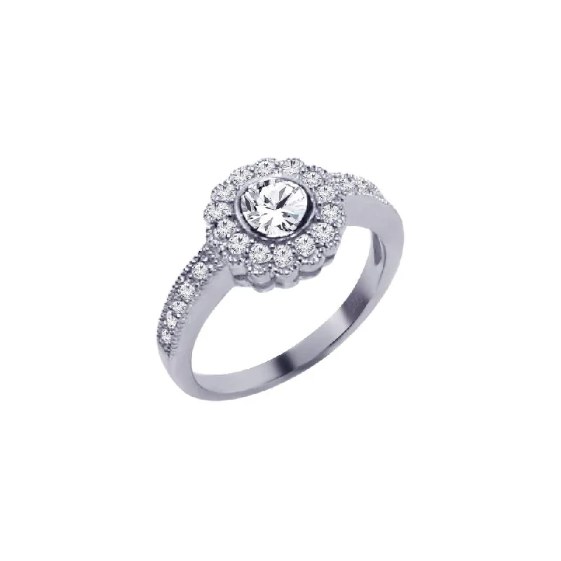 Simple Gemstone Rings-Silver 925 Rhodium Plated Micro Pave Clear Cluster CZ Flower Ring - ACR00013