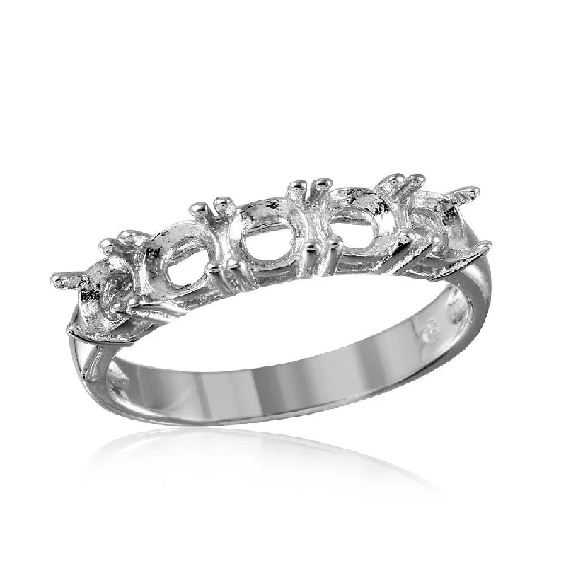 Designer Wedding Rings-Silver 925 Rhodium Plated 5 Stone Mounting Ring - BGR00487