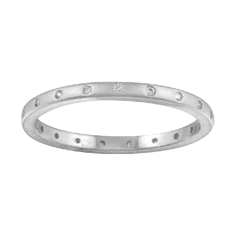 Beautiful Wedding Bands-Matte Finish Rhodium Plated 925 Sterling Silver CZ Eternity Ring - STR01112RH