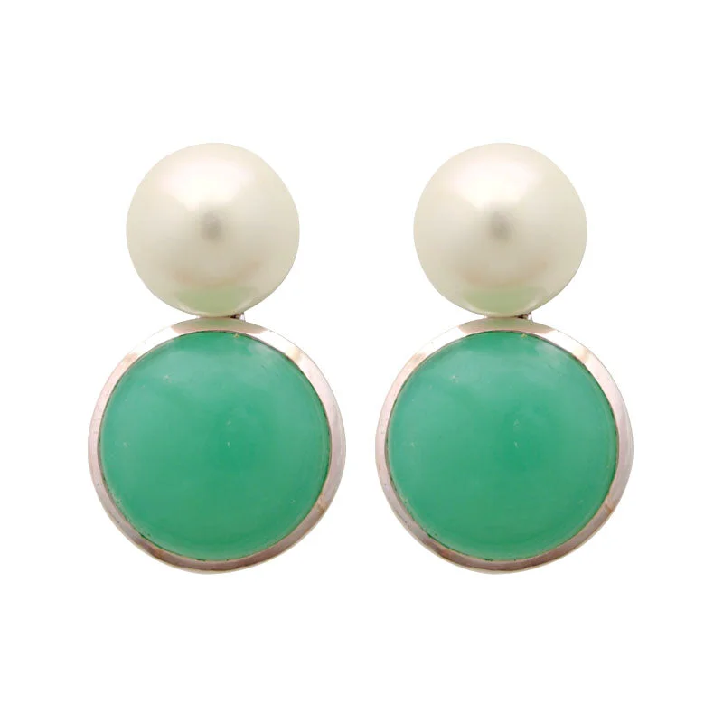 Simple Gold Earrings-Earrings-Chrysoprase and Fresh Water Pearl