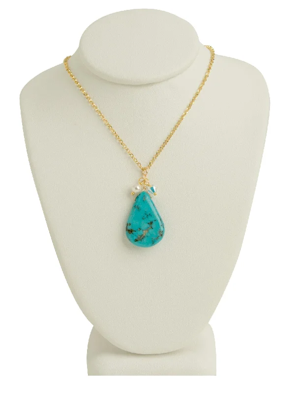 Custom Name Necklaces-Turquoise Teardrop Stone Necklace