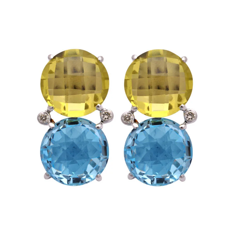 Eye-Catching Earrings-Earrings-Lemon Quartz, Blue Topaz and Diamond