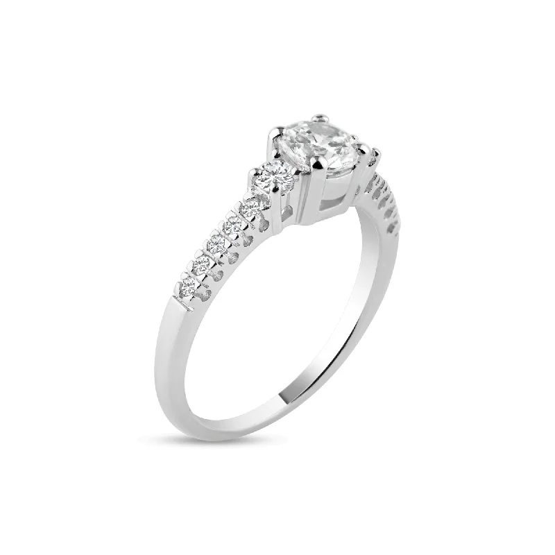 Elegant Engagement Rings-Silver 925 Rhodium Plated Pave CZ Past Present Future Ring - ACR00011