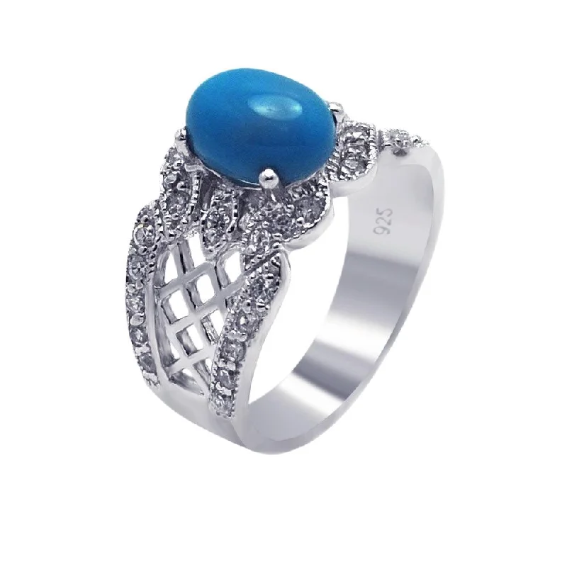 Custom Wedding Bands-Silver 925 Rhodium Plated Turquoise Center Clear Pave Set CZ Filigree Ring - AAR0085