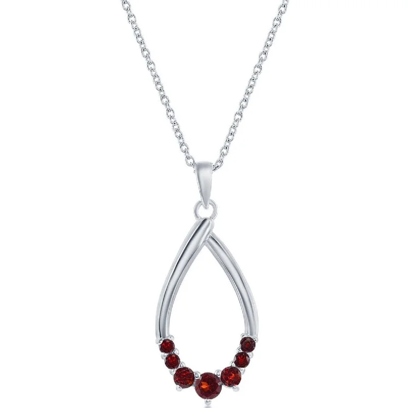 Sparkling Heart Pendant Necklaces-Classic Women's Necklace - Sterling Silver Pear-shaped Garnet Gemstone | M-6948