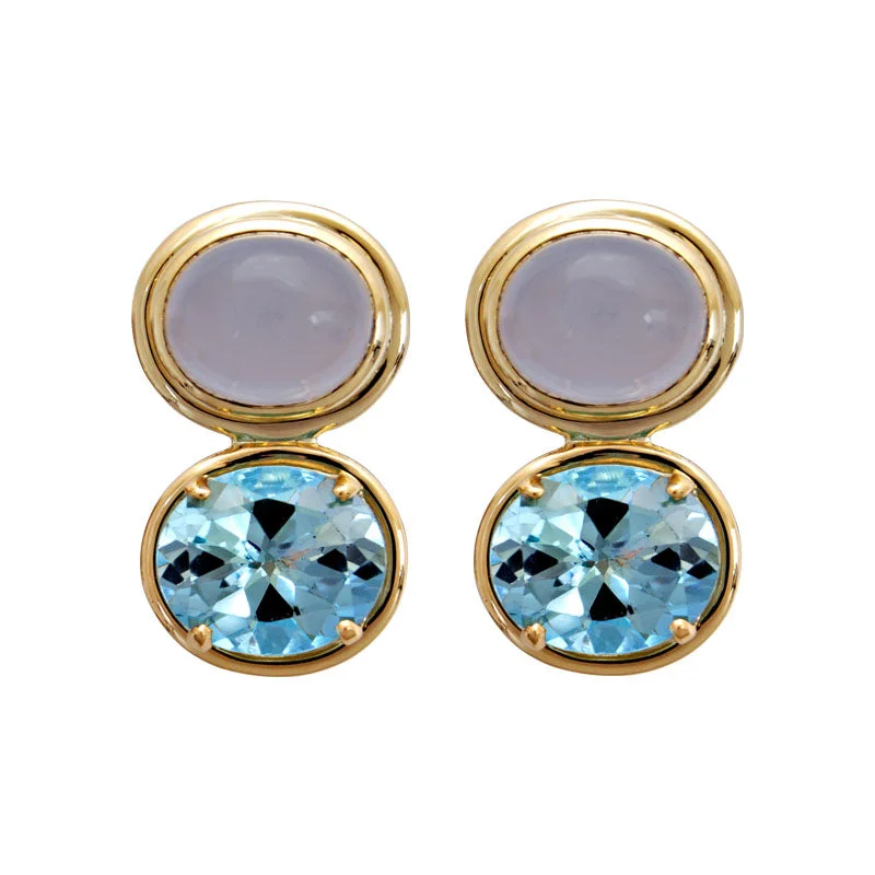 Gold Crystal Earrings-Earrings-Chalcedony and Blue Topaz