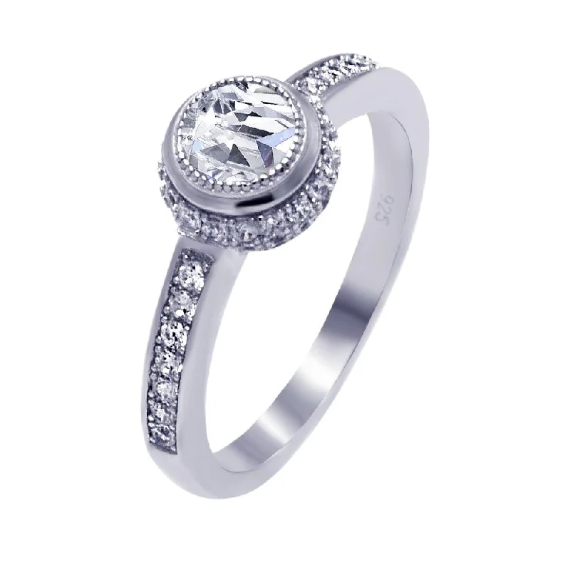 Classic Gemstone Rings-Silver 925 Rhodium Plated Micro Pave Round Center CZ Circle Ring - ACR00046