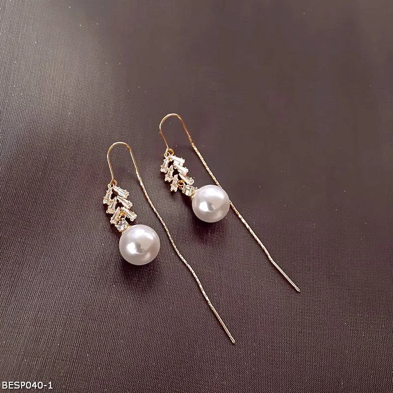 Modern Stud Earrings-Tassel pearl zercon earrings