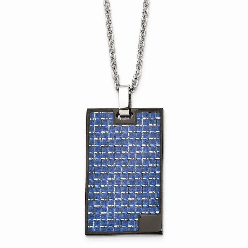 Sparkling Gold Necklaces-Stainless Steel Polished BlackIP-plated w/Blue Carbon Fiber Inlay Necklace