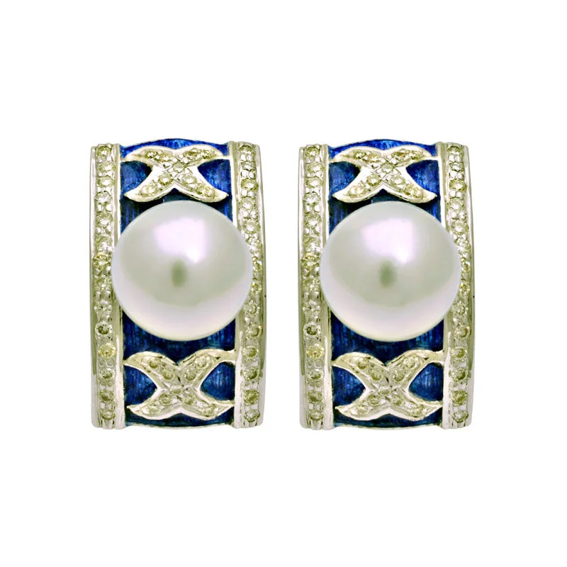 Chic Hoop Earrings-Earrings-South Sea Pearl and Diamond (Enamel)