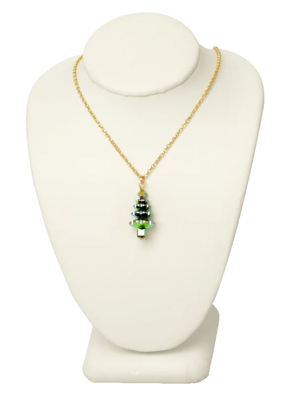 Handmade Gold Necklaces-Evergreen Crystal Tree Necklace - MEDIUM