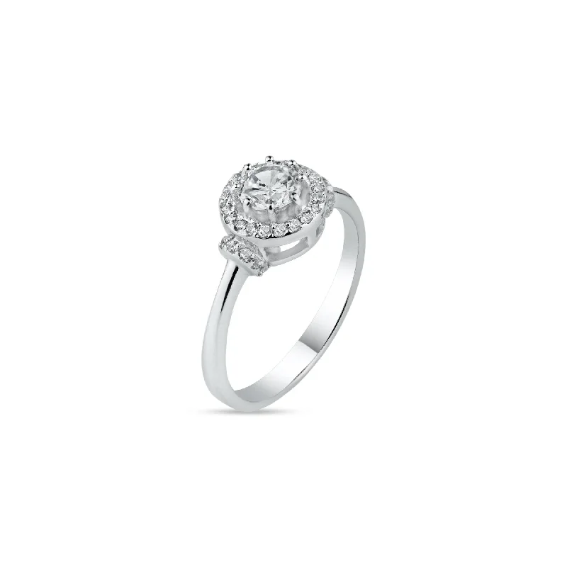 Affordable Diamond Rings-Silver 925 Rhodium Plated Cluster Ring - BGR00897