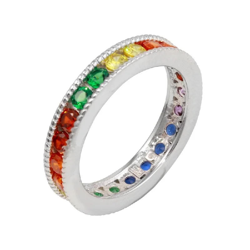 Classic Gold Rings-Rhodium Plated 925 Sterling Silver Rainbow CZ Eternity Ring - BGR01244