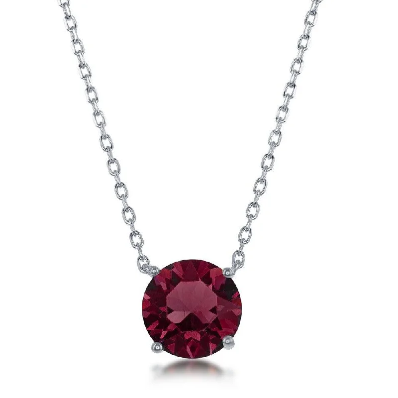 Colorful Pendant Necklaces-Sterling Silver 8mm Burgundy "January" Swarovski Element Necklace