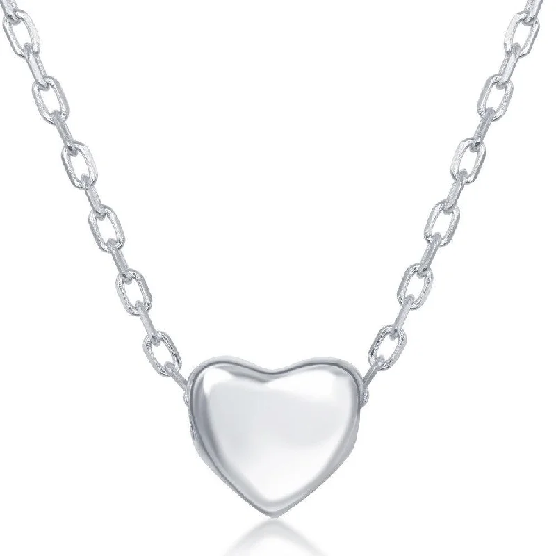 Fashionable Gemstone Necklaces-Sterling Silver Small Shiny Heart Design Necklace