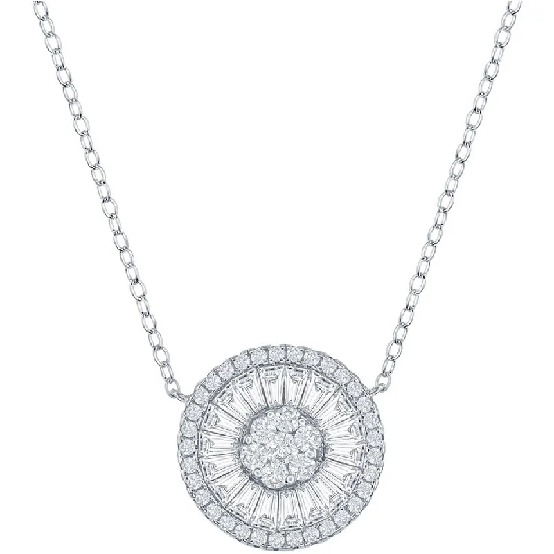 Fashionable Pendant Necklaces-Classic Women's Necklace - Sterling Silver White CZ Baguette Circle | M-6784